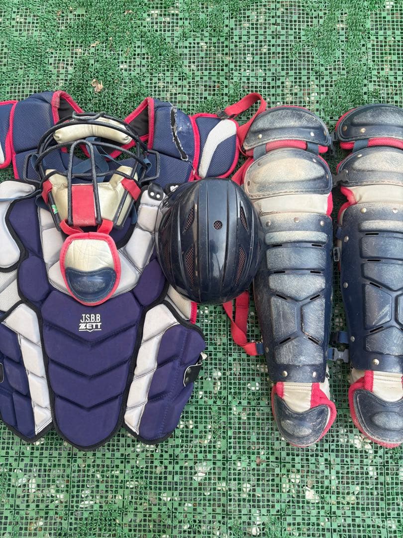 ZETT キャッチャー用プロテクターセット フリーサイズ ネイビー/レッド プロステイタス ゼット ジュニア キャッチャー防具 3点セット 野球
