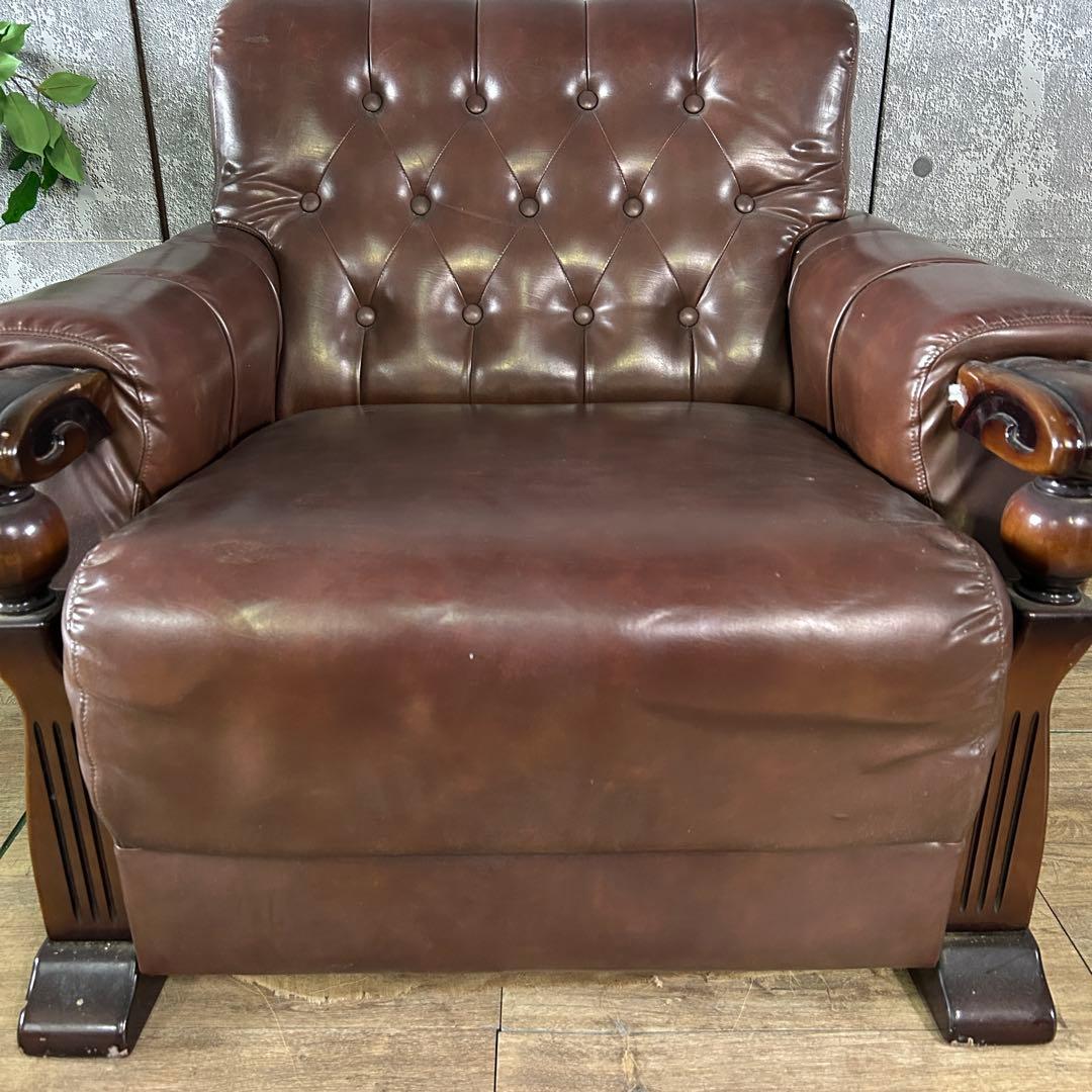 カリモク家具 karimoku꧂オールドカリモク 1Pレザーアームソファ - 1人