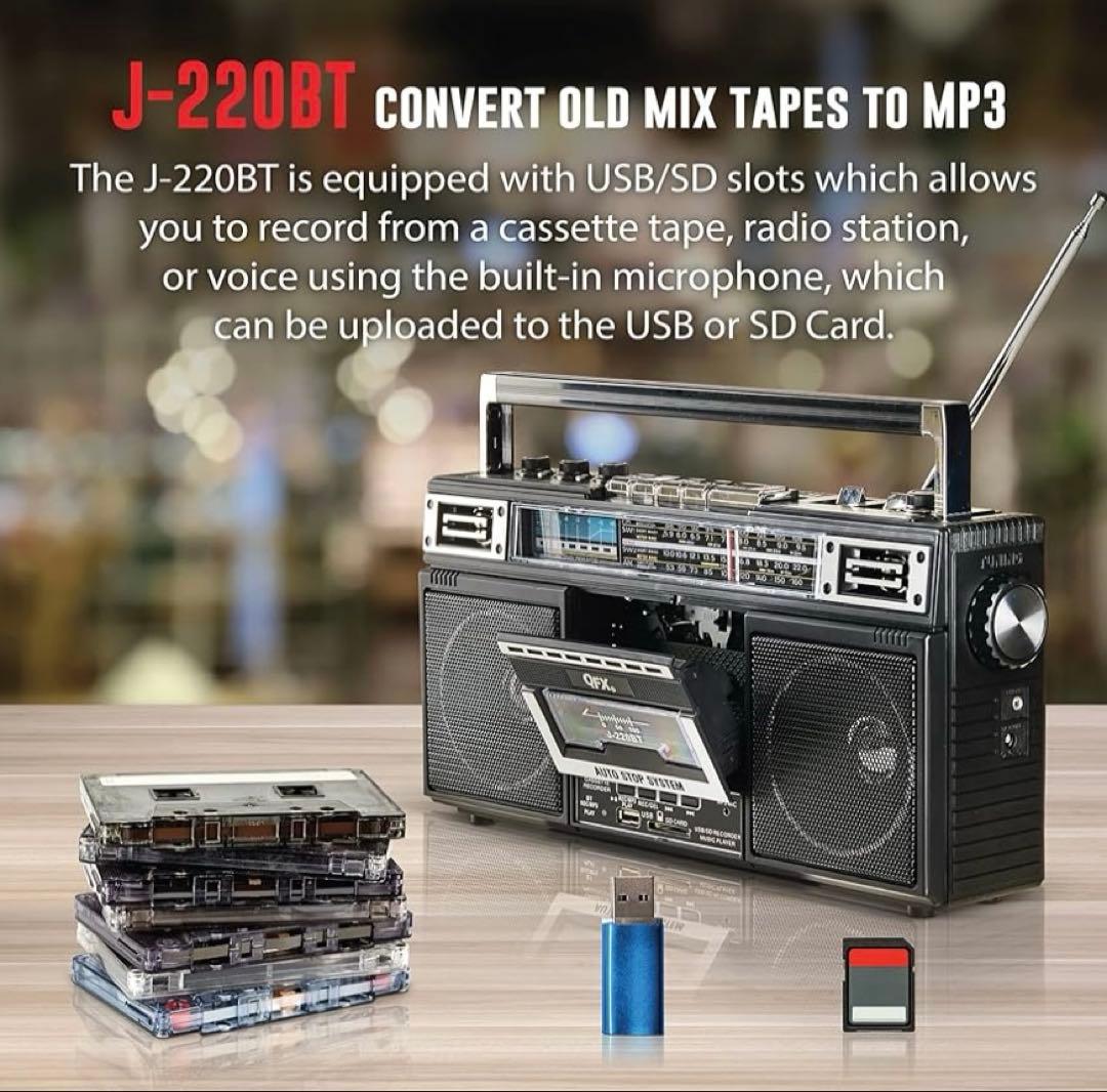 QFX J-220BT レトロカセットレコーダープレーヤー ラジカセ 90年代