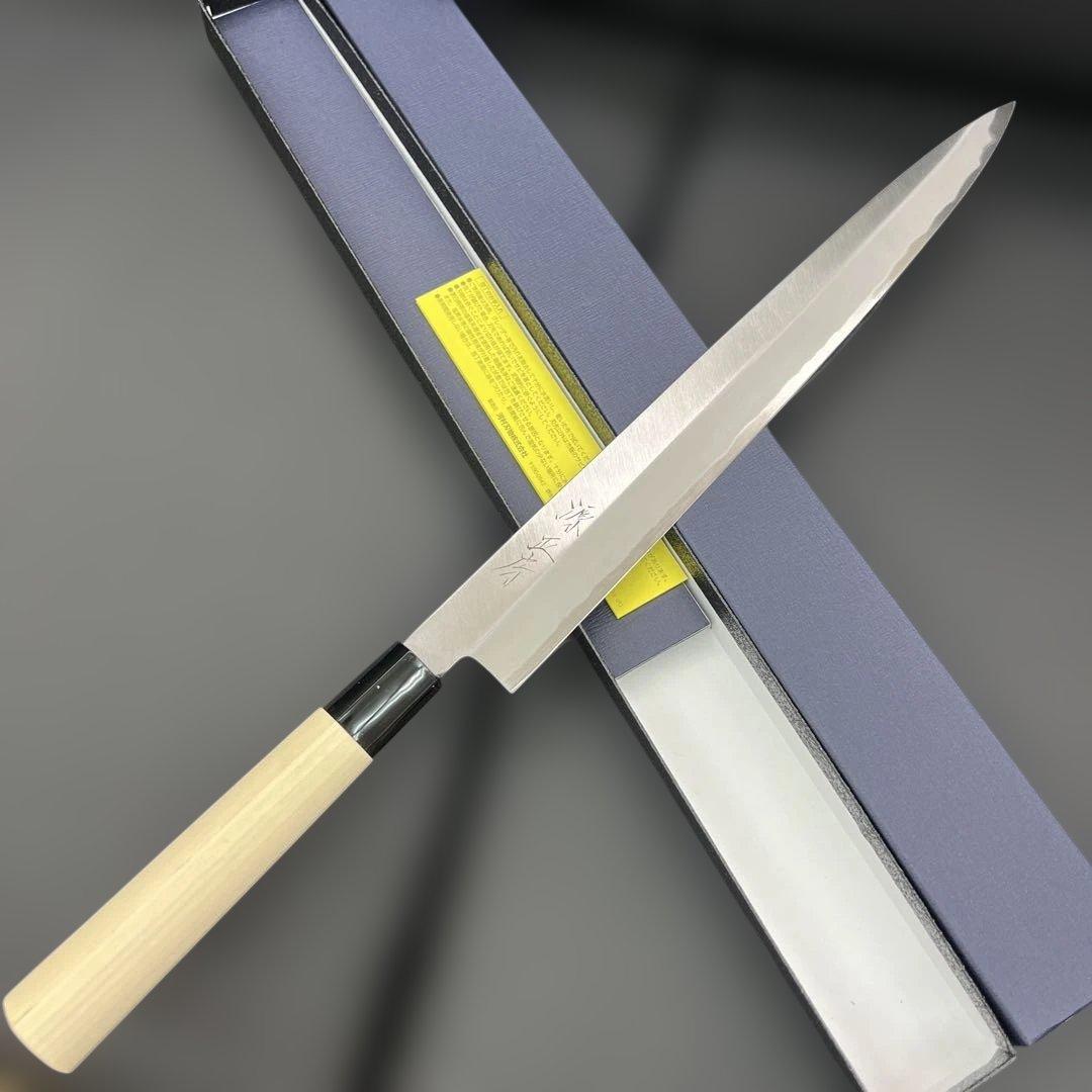 ★新品送料込★源正房はがね鍛造刺身包丁300mm尺右片刃裏押し加工化粧箱入り 新品送料込 堺一文字吉国作白二鋼 堺打刃物はがね鍛造刺身包丁300mm尺