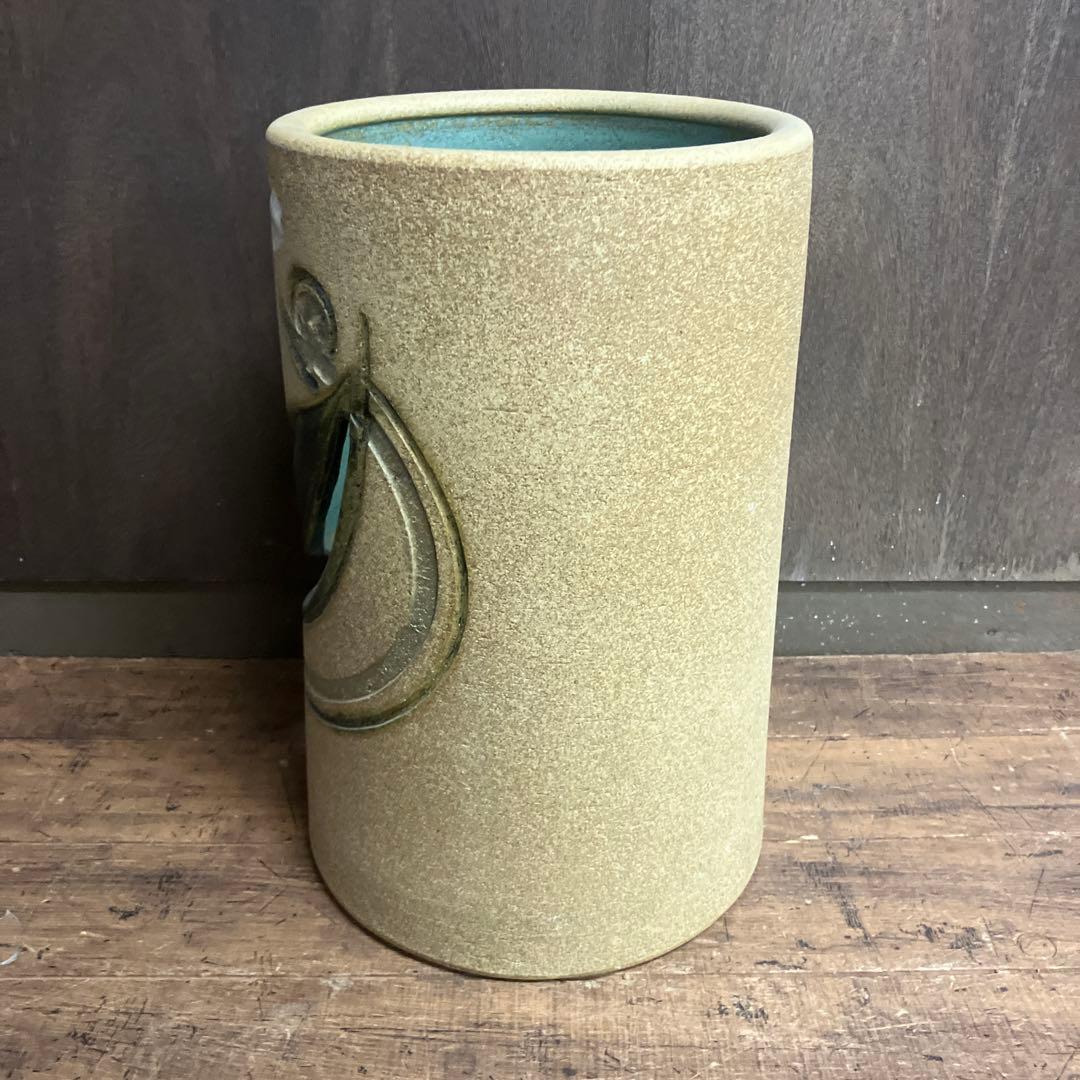 C-5 昭和レトロ 陶器製 傘立て 花柄 浮彫り 和モダン シリンダー型