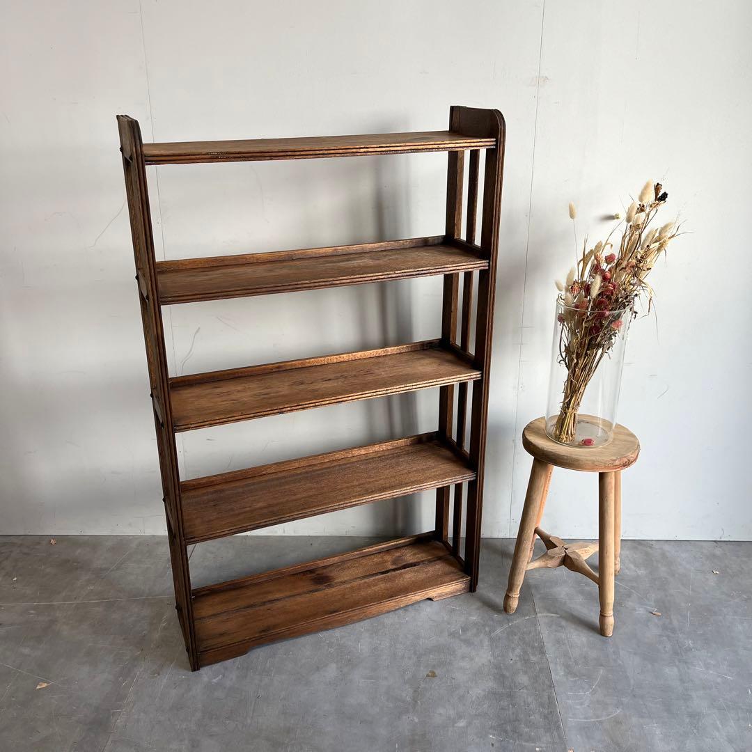 アンティーク 無垢材 オープンラック 5段 棚 シェルフ 昭和レトロ