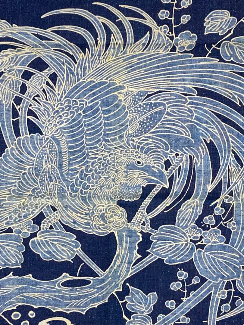 筒書き 染め 桐に鳳凰柄タペストリー 74センチ角 桐に鳳凰 筒描き - 生活骨董と古布のアンティークショップ antique TANTRA