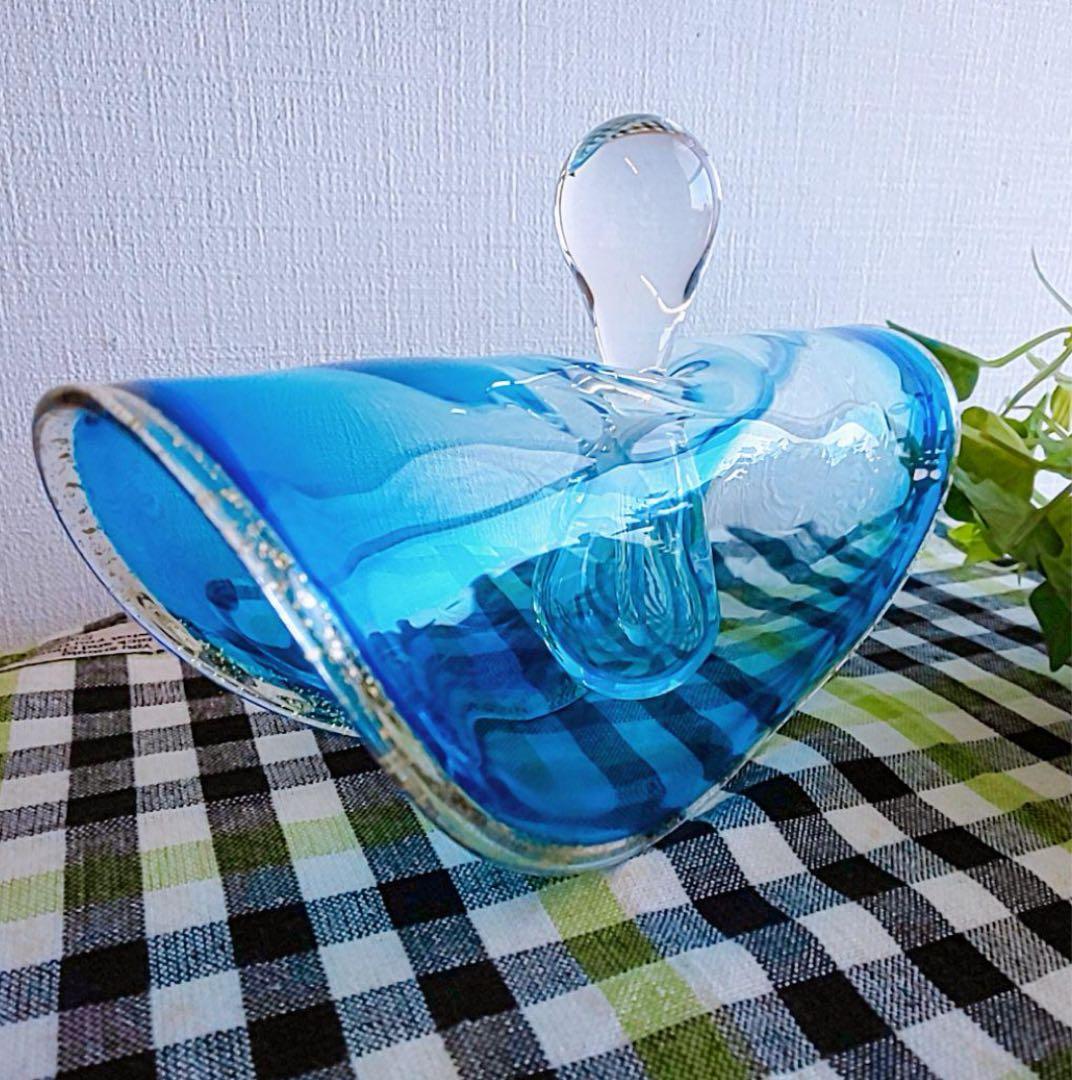 ガラス ブルー 香水瓶 金箔入り 作家 オブジェ ea88ac10bff77c7b5b5d55e8ad93c5