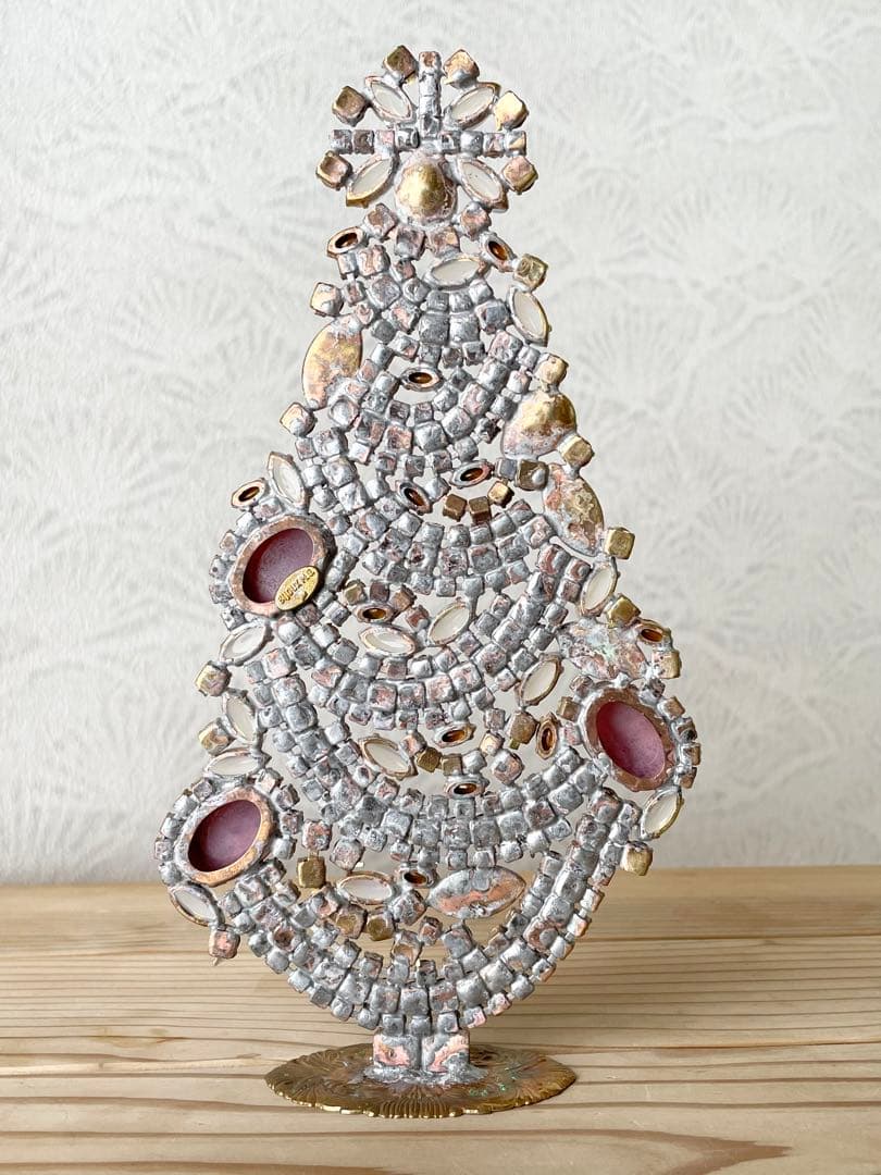 ビンテージ/Bijoux M.G.刻印/チェコガラスツリー/ピンク系/卓上ツリー