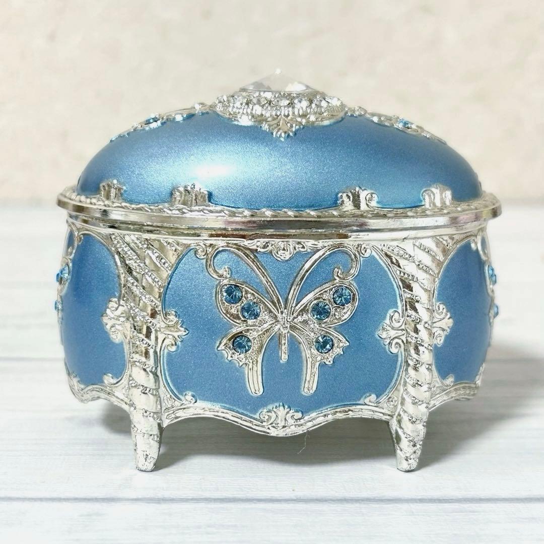 スワロフスキー アンチモニー だ円 オルゴール 宝石箱 ブルー 星に願い