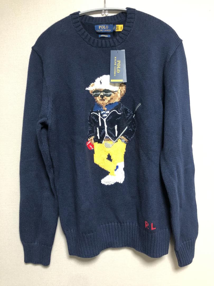 未使用 ポロベア 完売 コットンブレンドセーター S M ゴルフ RLX 紺