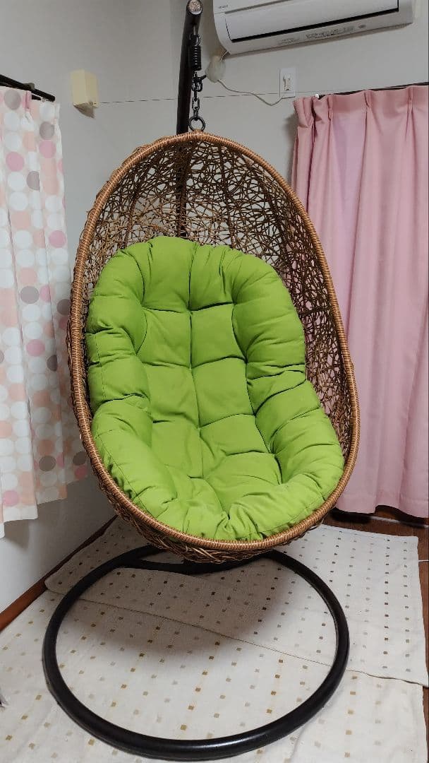 高級卵型ハンギングチェア 自立式のスタンド付き 人工ラタン（PEラタン）編み ハンギングチェア 1人用 ラタン調 マーレ （ エッグチェア 吊り下げ式