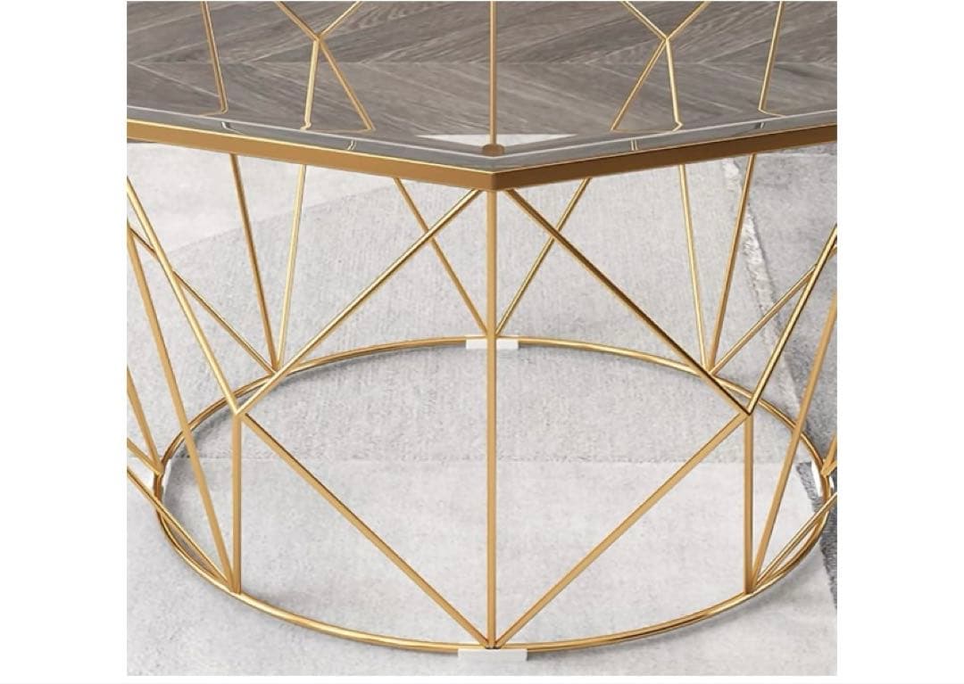 八角形の錬鉄製のコーヒーテーブル、透明な強化ガラス、家庭用リビング