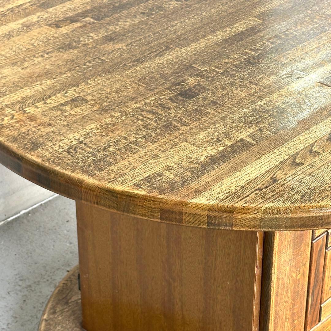 ✦70s✦ 昭和レトロ マルニ木工 円形テーブル 収納キャビネット付き