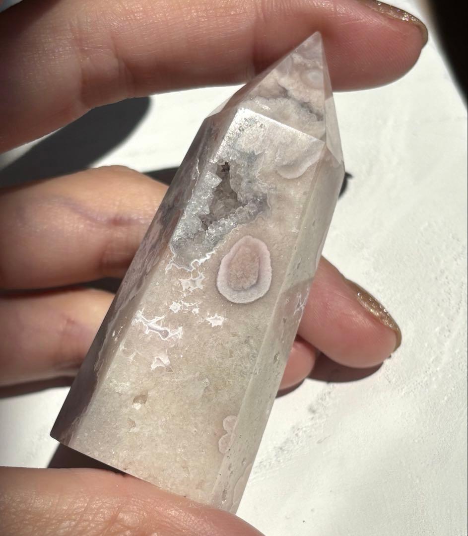 《レアカラー♡》チェリーブロッサムフラワーアゲート　タワー　ポイント　六角柱