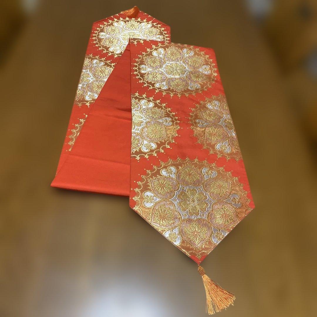 table runner 川島織物 金彩華紋 帯リメイク 長尺 - メルカリ