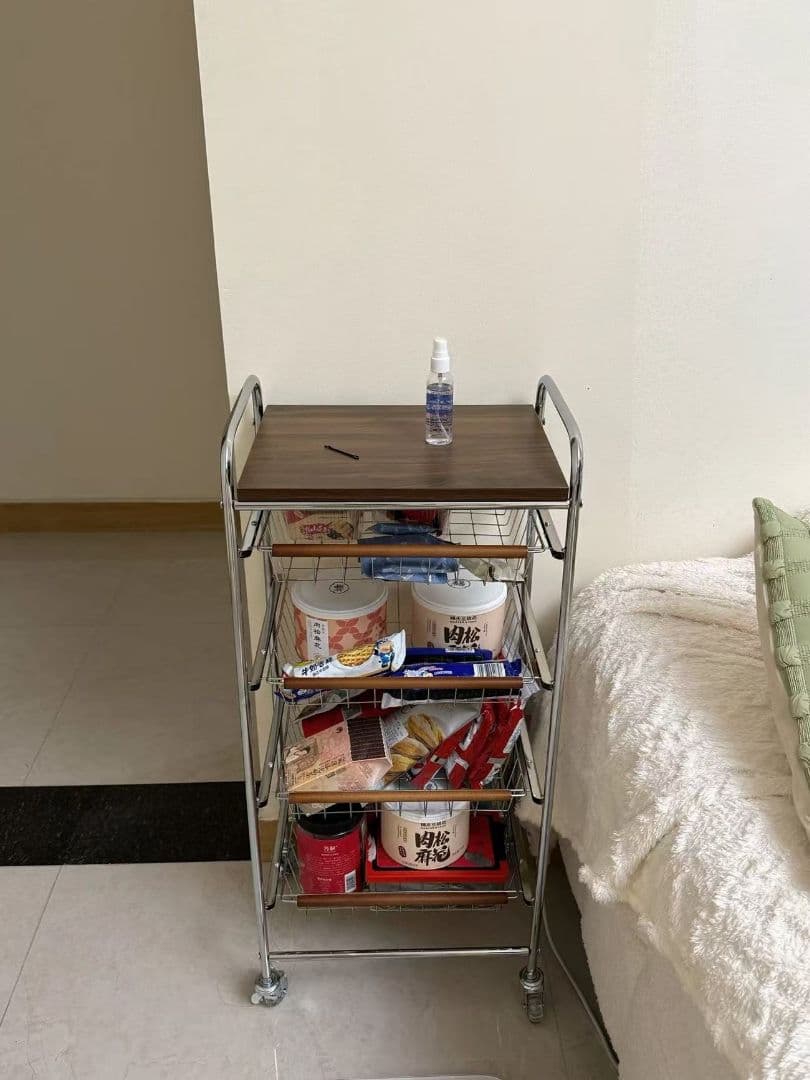 キャスター付き3段収納ラック ワゴン 高さ69cm 3段 木製 アイアン （ カート キャスター付 収納