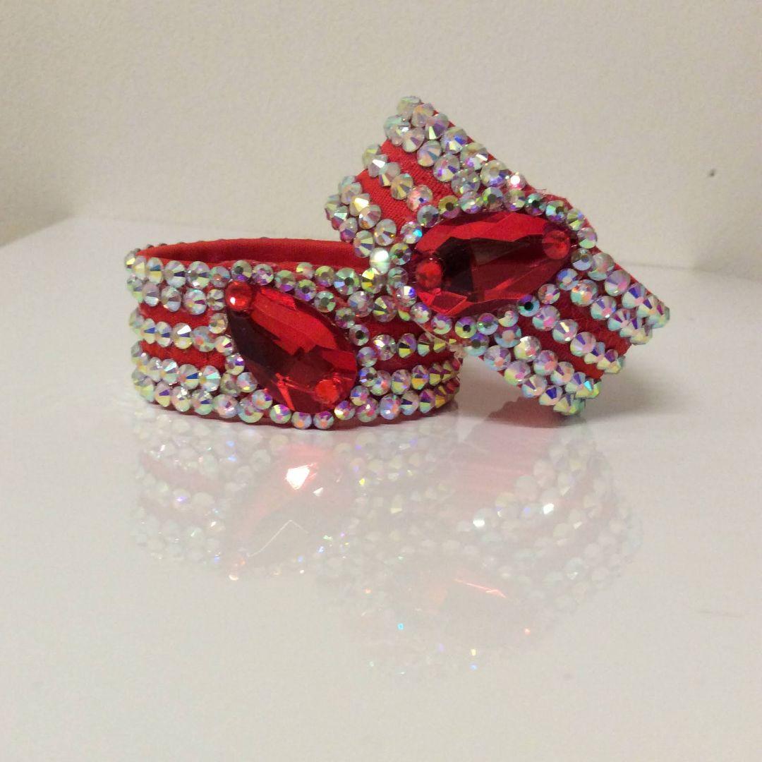 △【k9プレミアムガラス】赤 2.5cm 社交ダンス 腕輪 ブレスレット