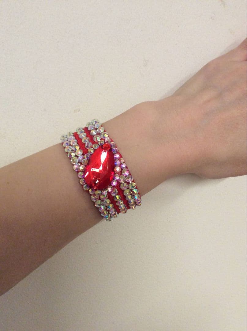 △【k9プレミアムガラス】赤 2.5cm 社交ダンス 腕輪 ブレスレット