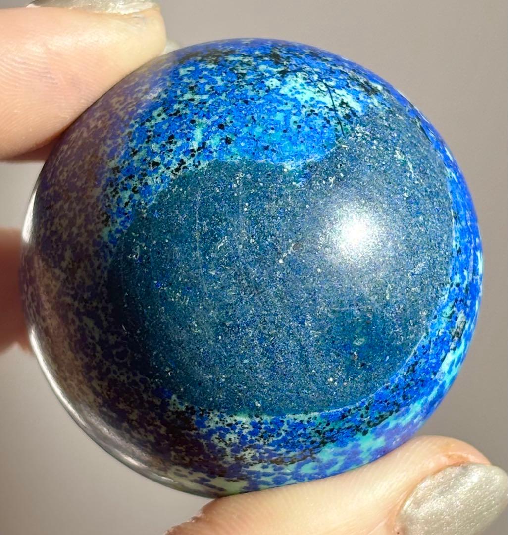 《高発色・深青と翠の地球模様》　アズロマラカイト　スフィア　丸玉