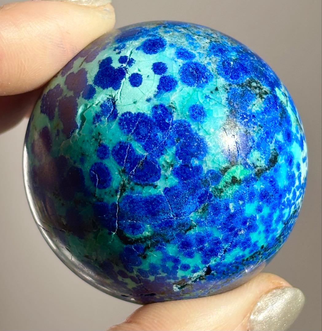 《高発色・深青と翠の地球模様》　アズロマラカイト　スフィア　丸玉
