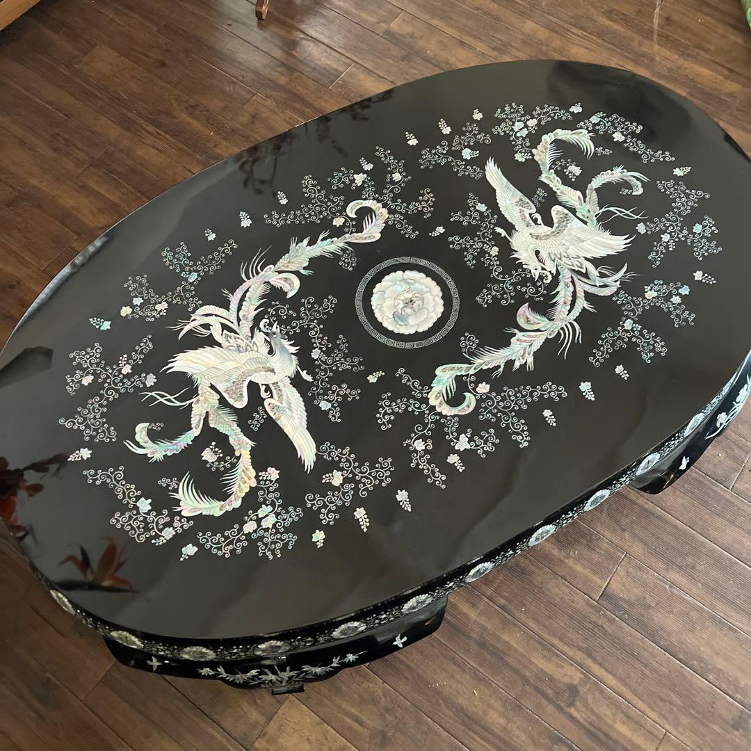 k616r107 韓国伝統工芸 螺鈿細工 貝殻細工 鳳凰 座卓 センターテーブル