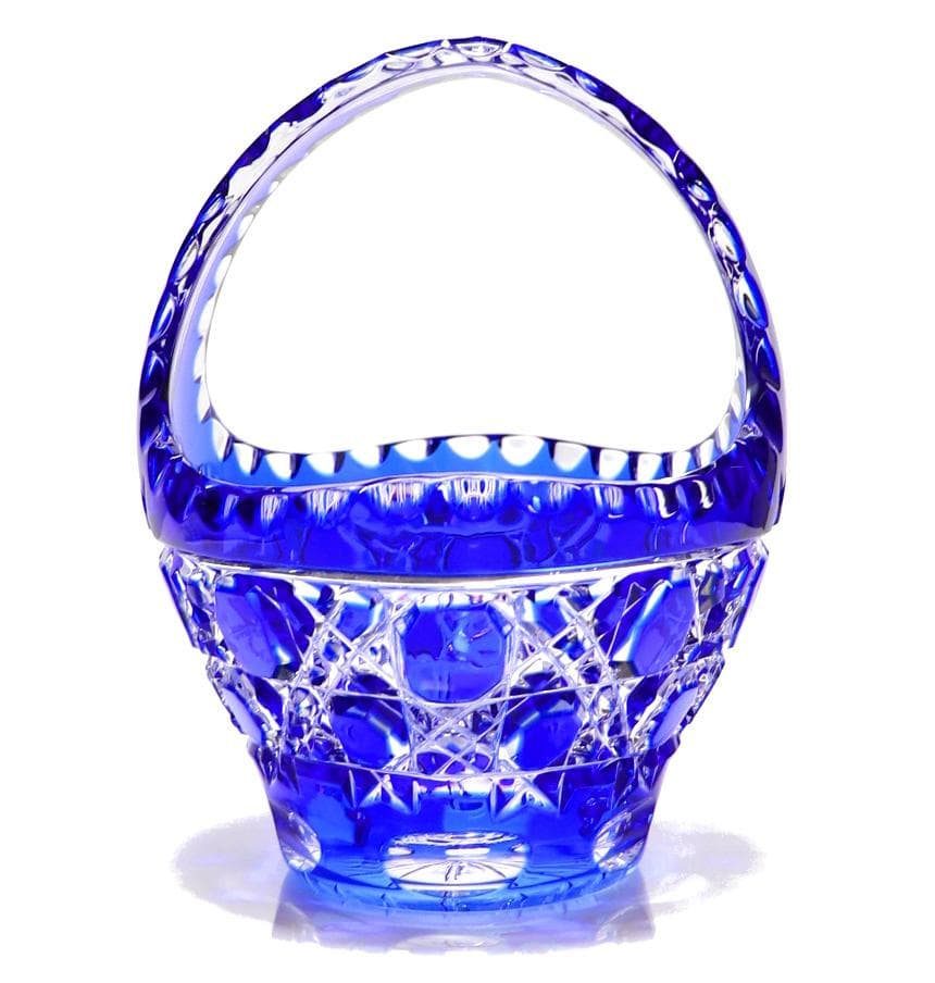 大型！オールド・バカラ ディアマン・ピエーリー 20.8cm 1kg 青色被せ鉢