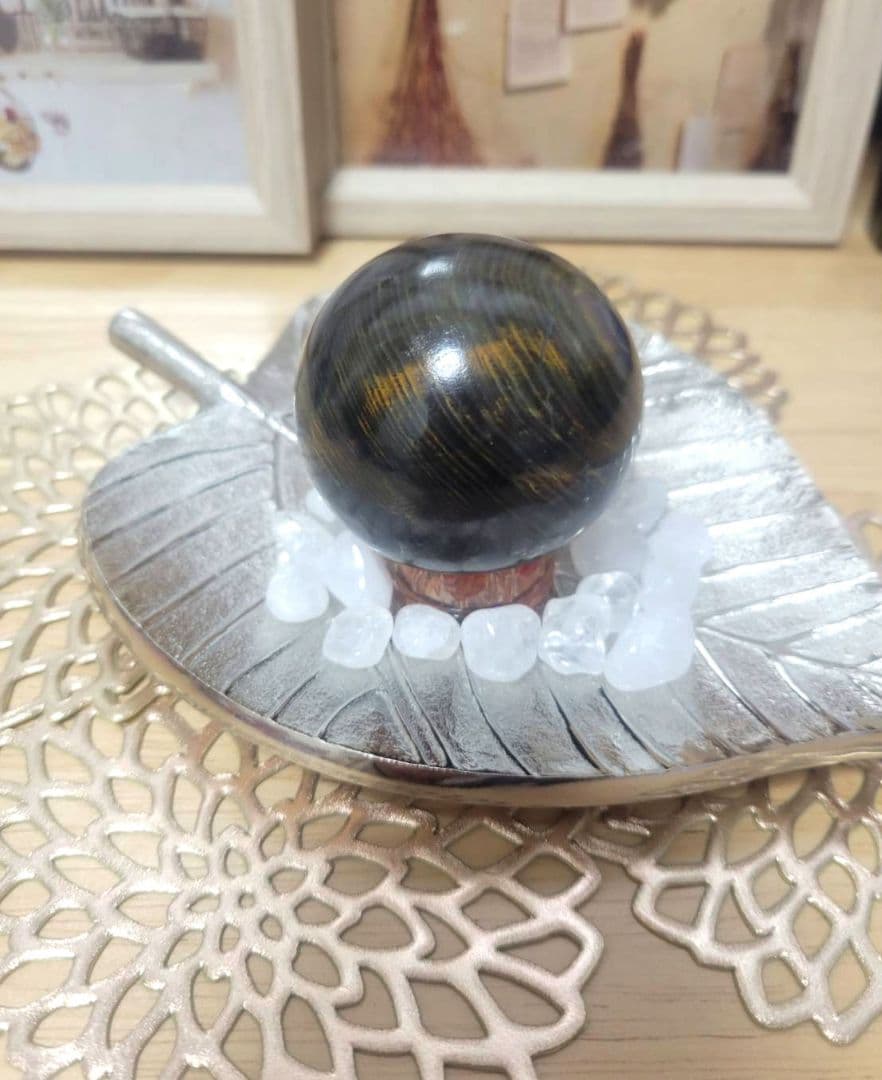 もりりん【№19】天然石 謎石 スフィア 184.0g 52.1mm珪化木