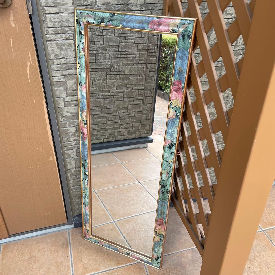 イタリア製 アンティーク調 ミラー 壁掛け 鏡 花模様 ウォールミラー