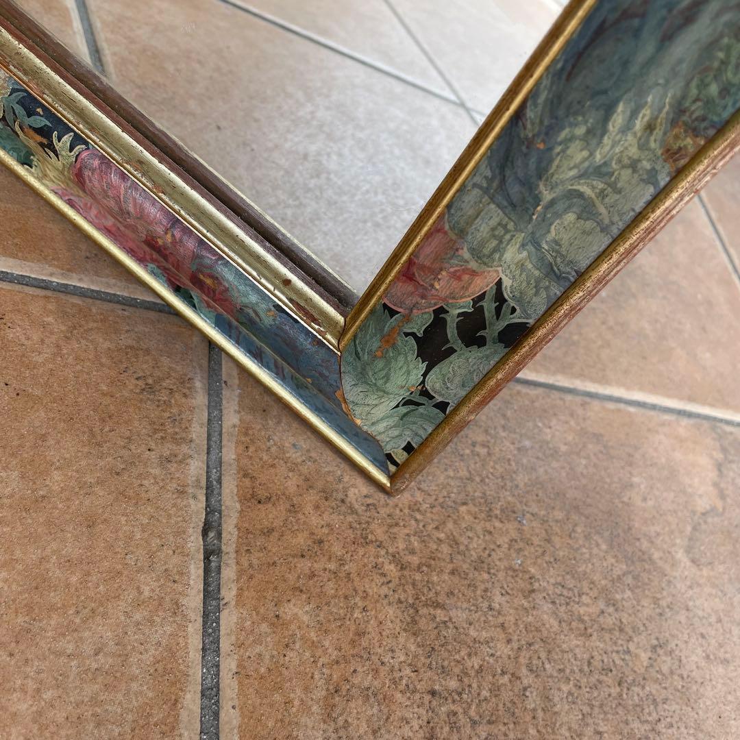 イタリア製 アンティーク調 ミラー 壁掛け 鏡 花模様 ウォールミラー