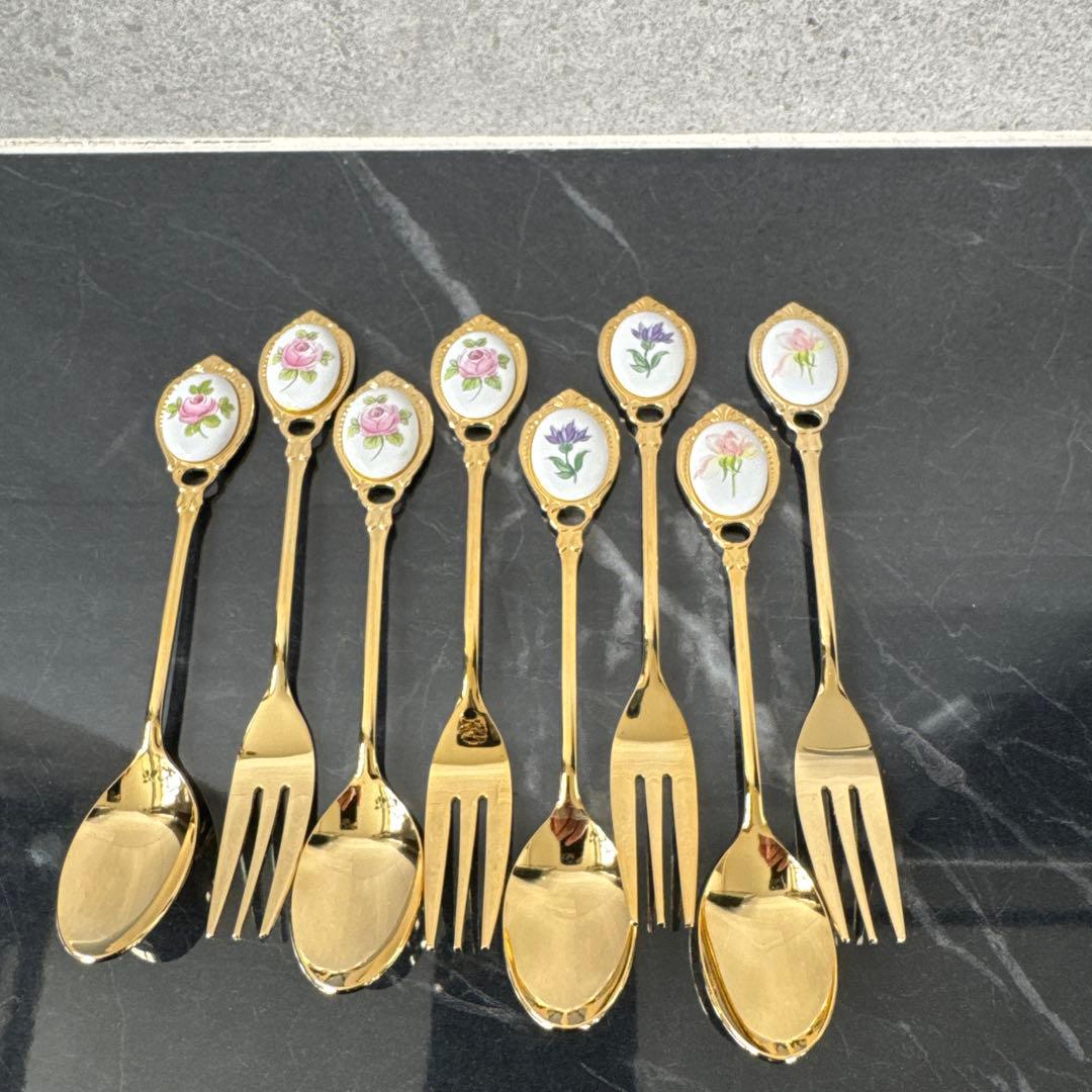 ポーセラーツ、チャイナペイント　スプーン、フォーク4セット スプーン＆フォーク