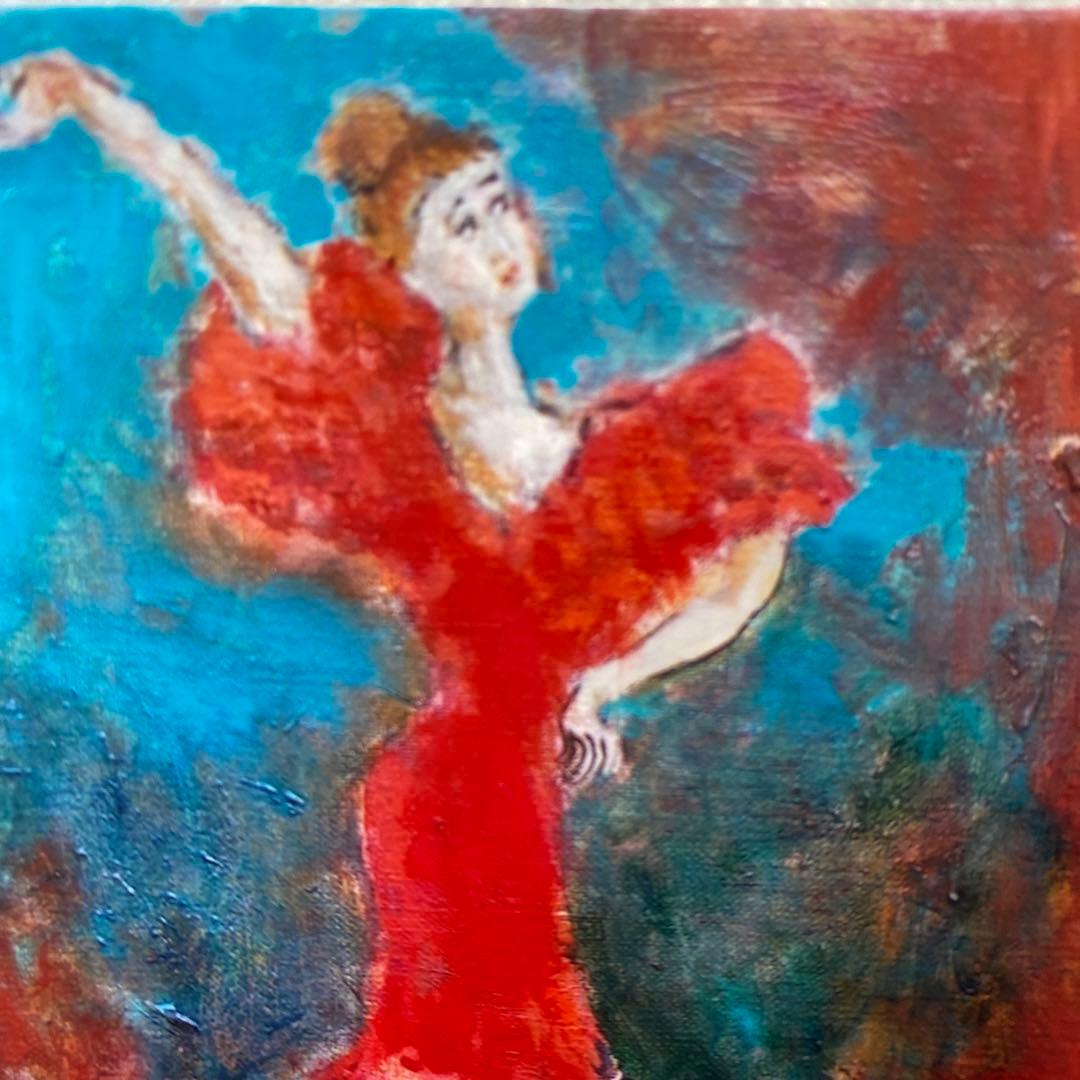 絵画 油彩画 油絵 「フラメンコ」F4号 額付き 美品 渡仏 送料無料