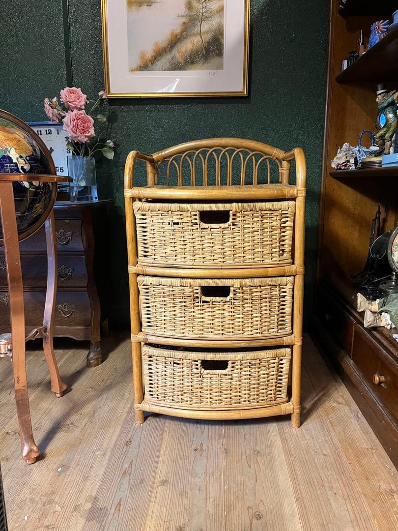 籐 ラタン 3段 チェスト インテリア 昭和レトロ - メルカリ