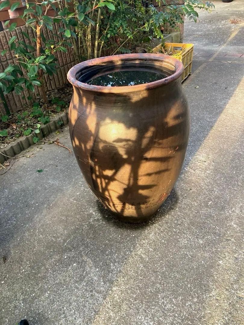 ぶーちゃん様専用。【存在感抜群！時代物 陶器の大型甕 古い壺 。茶褐色。