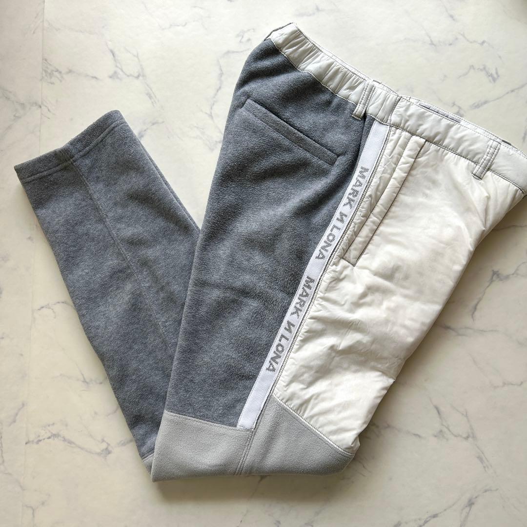 マークアンドロナ ハイブリッド ダウンパンツ 防寒 極暖 48 超美品】マークアンドロナ 異素材ダウンパンツ グレー×黒 フリース