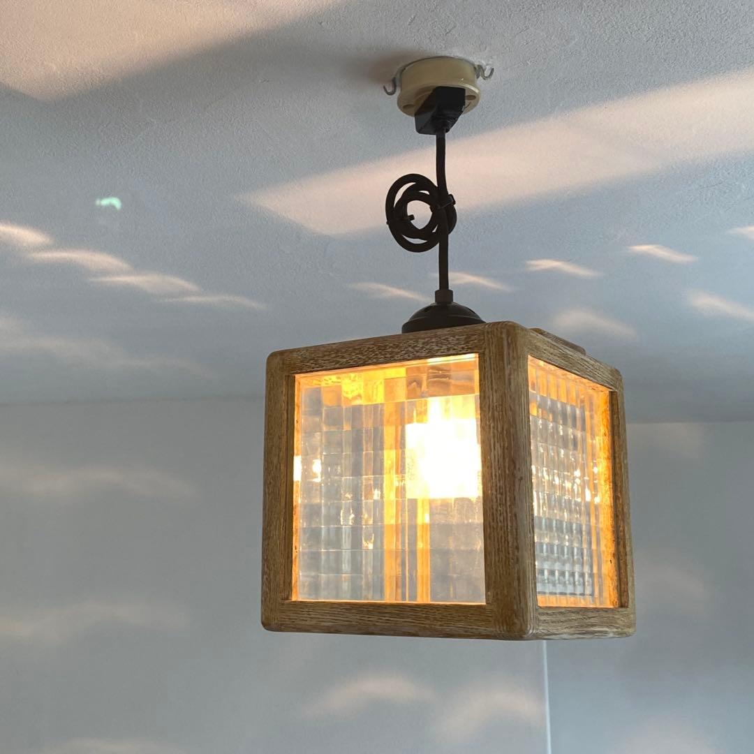 HOM houzeクロスペン 無垢材×チェッカーガラススクエアペンダントライト