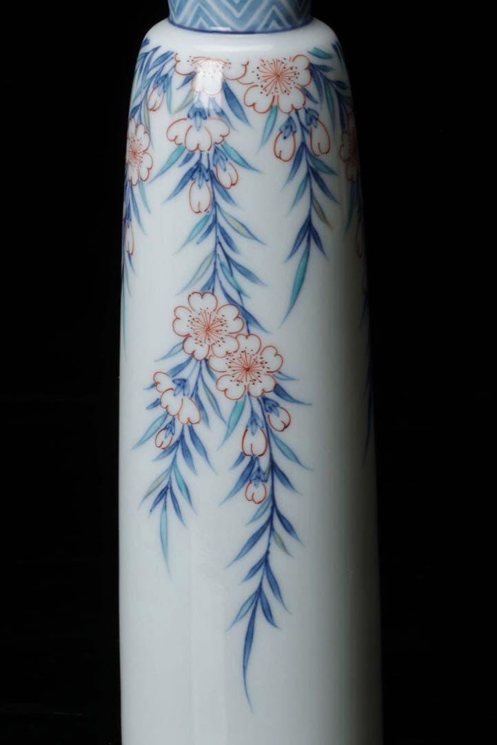 鍋島焼 色鍋島 小笠原藤右エ門窯 一輪挿し 栞付き しだれ桜 花瓶