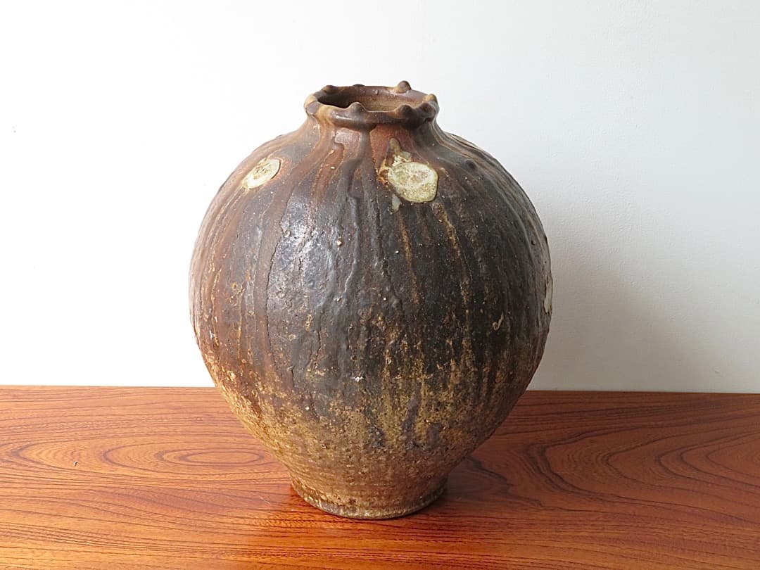【価格値下中‼️】青娥窯　松元洋一作⑤　『自然釉壺』　穴窯焼成