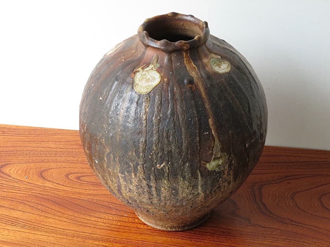 【価格値下中‼️】青娥窯　松元洋一作⑤　『自然釉壺』　穴窯焼成
