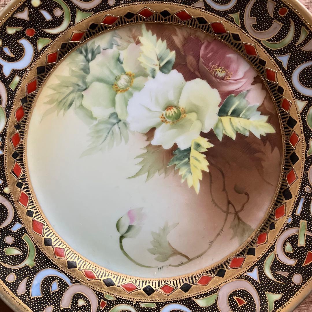 オールドノリタケ ハンドルプレート 皿 シノワズリ ブーケ アールデコ