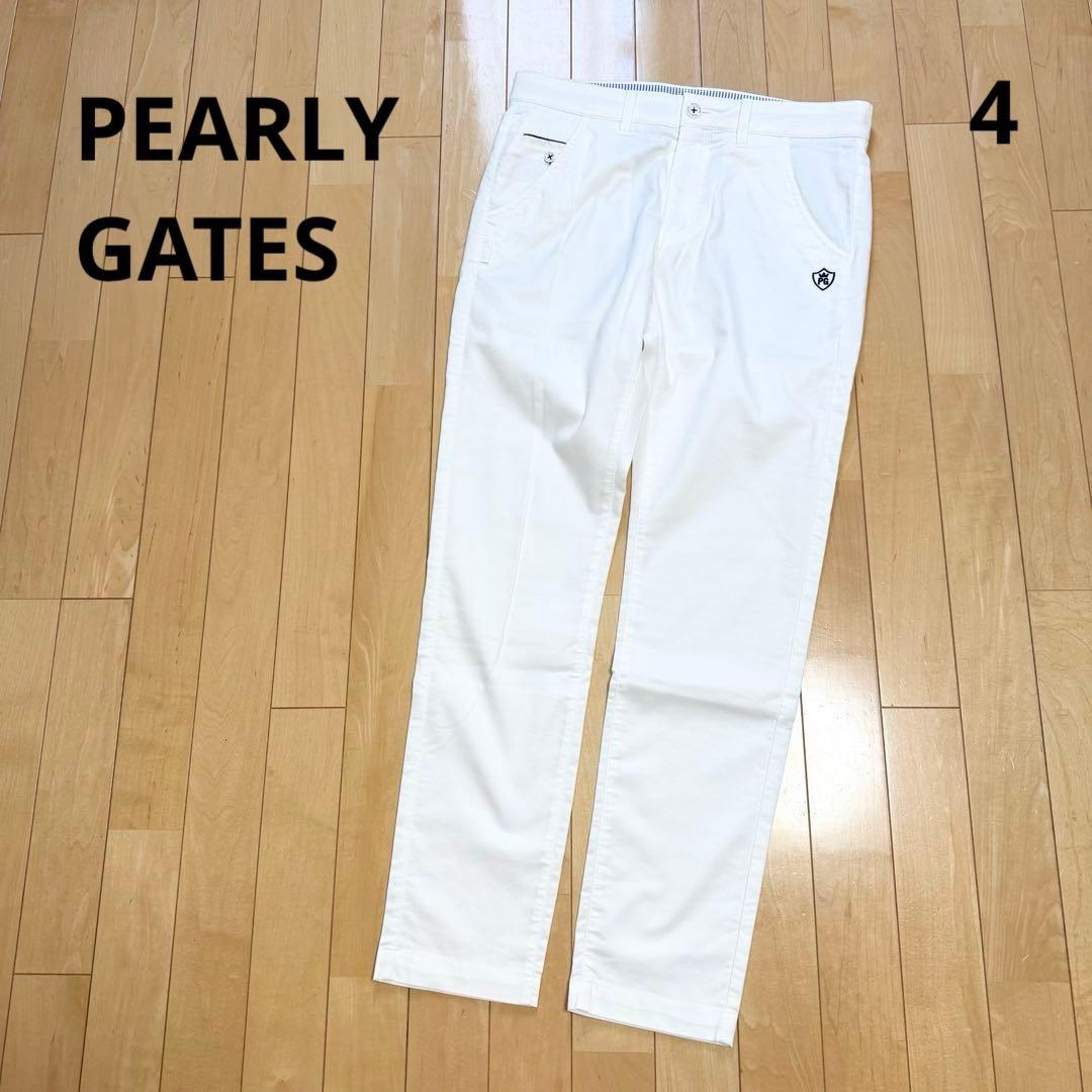 PEARLY GATES パーリーゲイツ ゴルフパンツ 白 サイズ4 メンズ PEARLY GATES（パーリーゲイツ） パンツ 白 ロゴネイビー ストレッチ