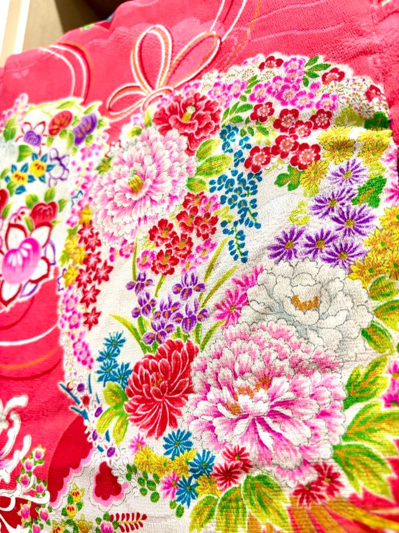 アンティーク着物 七五三 正絹 サーモンピンク しごき付き - メルカリ