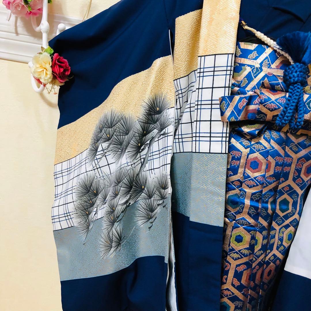 七五三5歳完全フルセット‼️豪華紺地系兜鷹金彩煌びやか⭐︎袴金蘭