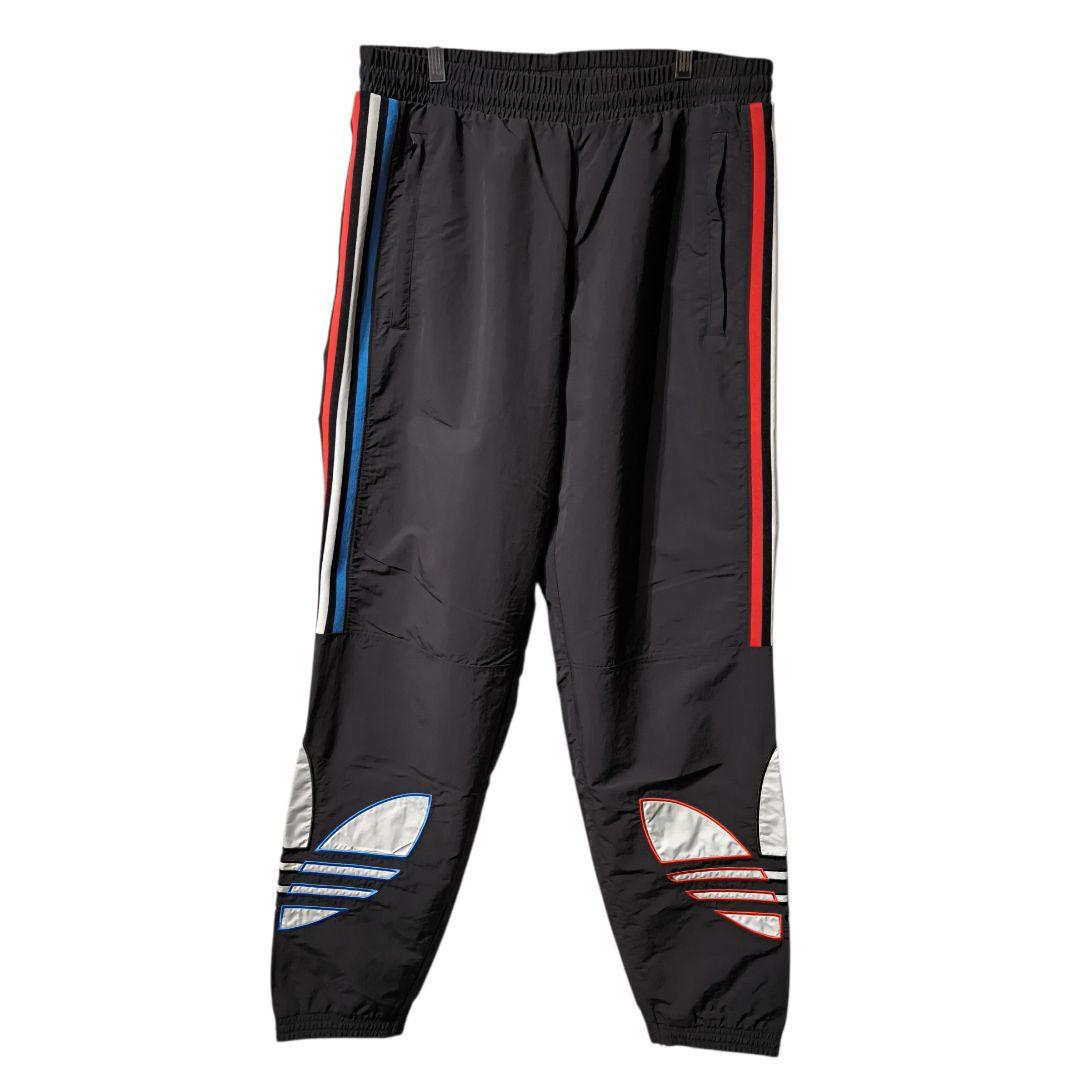 アディダス トレフォイル刺繍 ナイロンジャケット セットアップ 黒