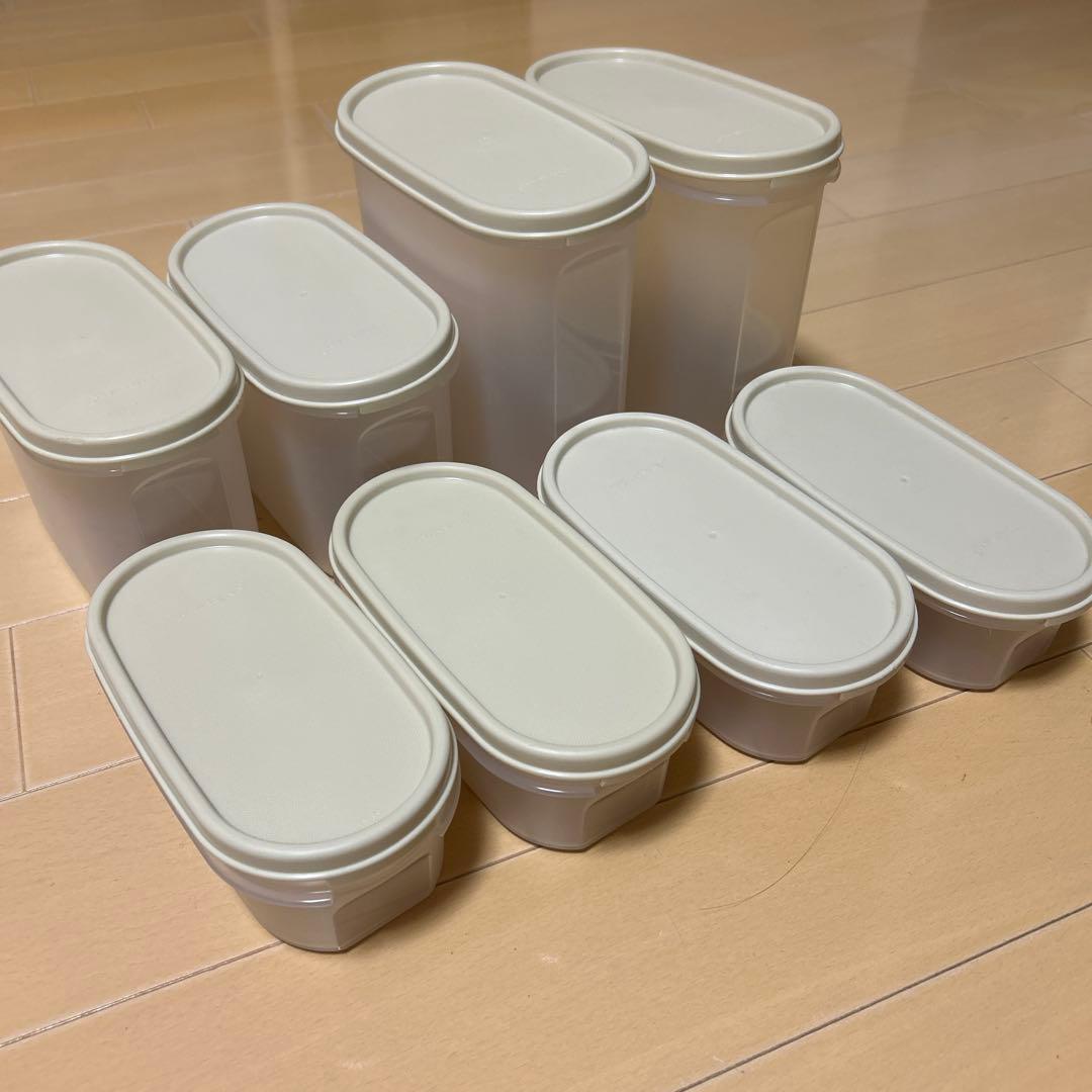 タッパーウェア MM楕円 保存・調色容器 8個セット 楕円形 ホワイト