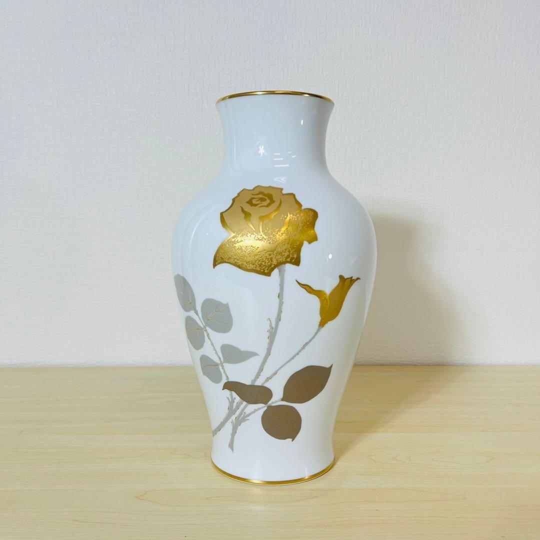 大倉陶園 OKURA 金 金蝕バラ 薔薇 花生 花瓶 フラワーベース 金彩