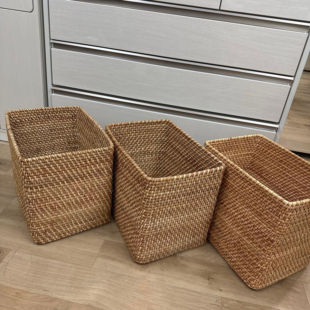 特大 ラタンバスケット 3個セット 無印 家具・インテリア インテリア