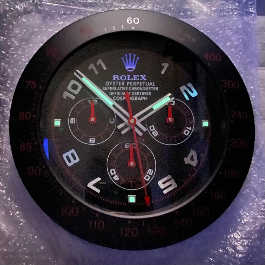 海外販促品 ROLEX掛け時計 デイトナ ブラック レア！赤針xベゼル赤