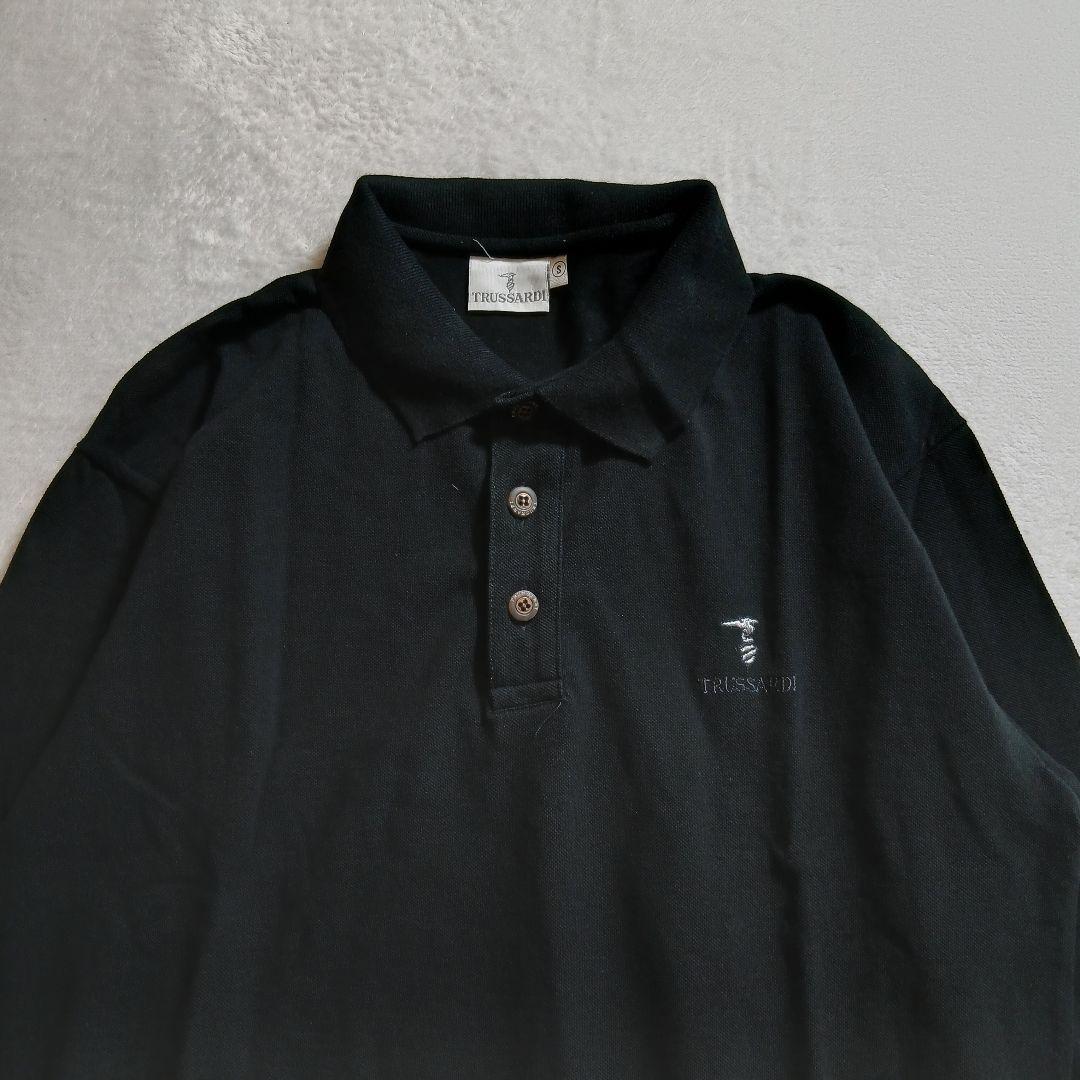 TRUSSARDI/長袖ポロシャツ/イタリア製/刺繍ロゴ/ゴルフ/ブラック/S
