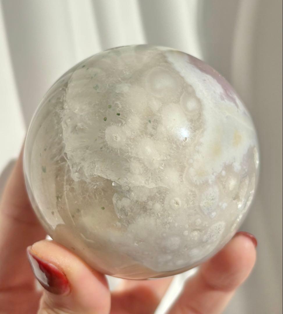 《高品質ピンクアメジスト×レースアゲート》点描クローライトの希少スフィア