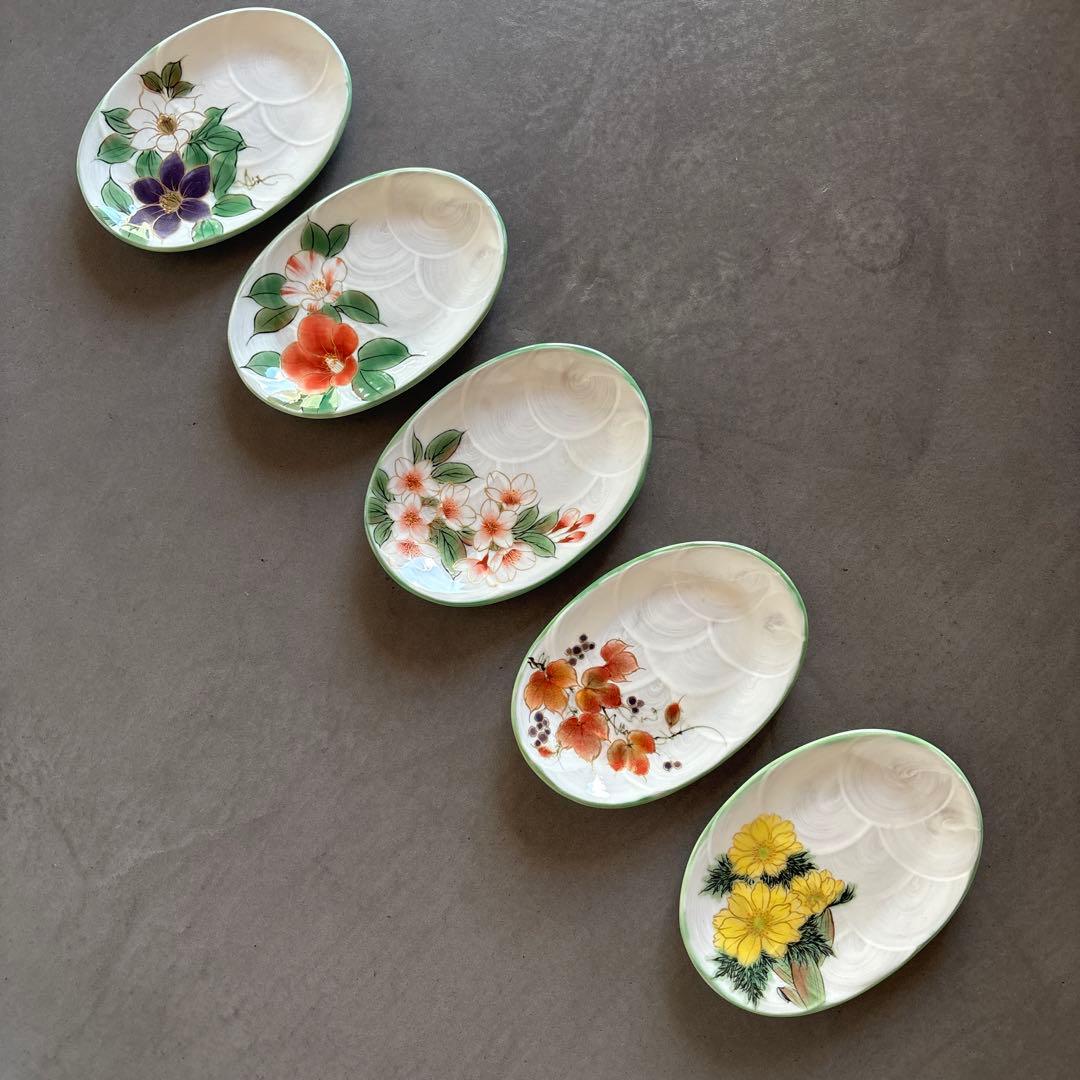 《ほぼ新品》美品　陶あん　京焼　清水焼　白掛彩草花　色絵付け　陶葊　皿