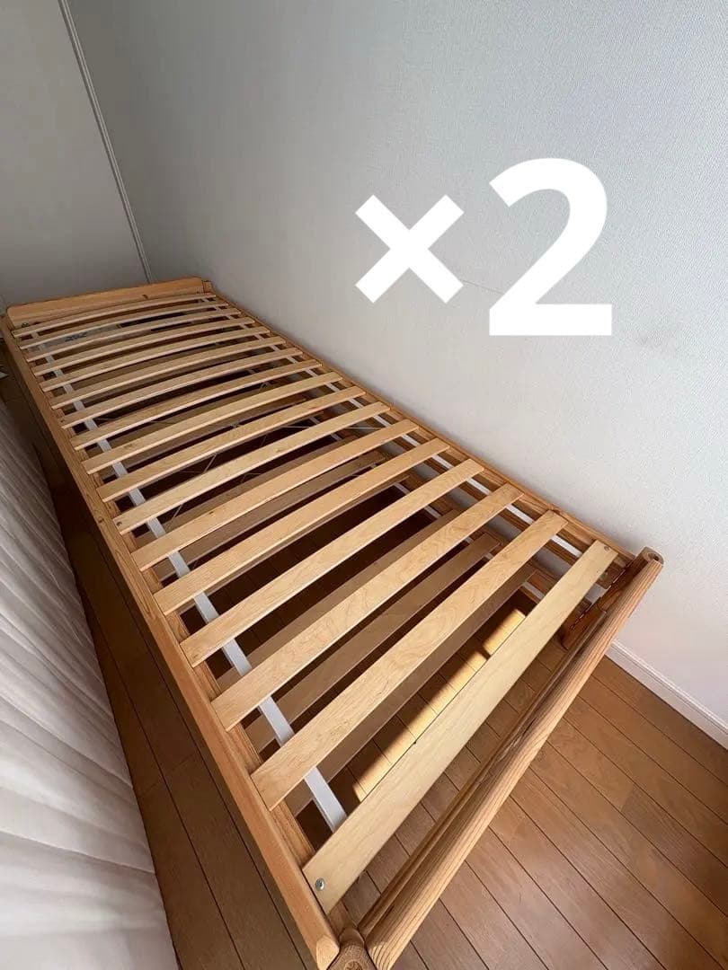 【直接引き取り限定】IKEA シングルベッド×2 マットレス・すのこ付き LYNGÖR リンゴール すのこベッド マットレス付き, ヴェステロイ かため
