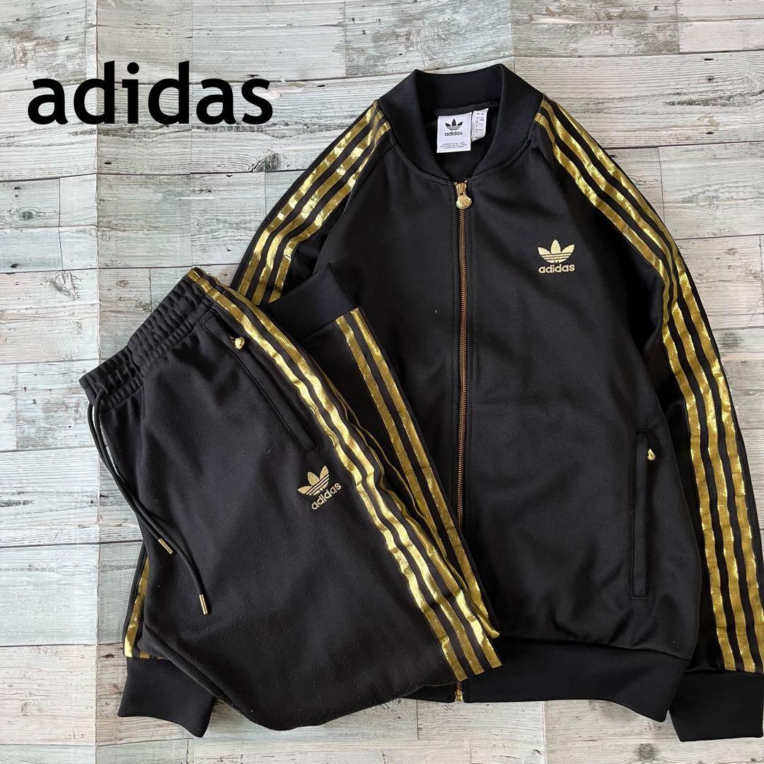 N3 アディダス ジャージセットアップ スリーストライプ 黒金 XLメンズ