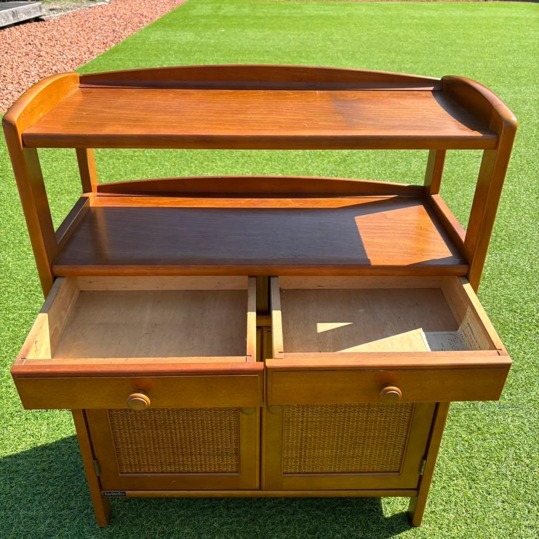 カリモク家具 ラタン調 電話台 チェスト 昭和レトロ ヴィンテージ 希少